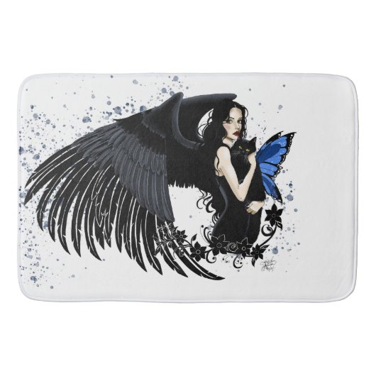 Gothic Angel Wings Black Cat Badmat (Voorkant)
