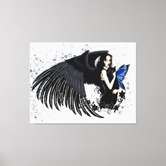 Gothic Angel Wings Black Cat Canvas Afdruk (Voorkant)