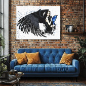 Gothic Angel Wings Black Cat Canvas Afdruk