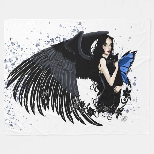 Gothic Angel Wings Black Cat Fleece Deken (Voorkant (Horizontaal))