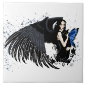 Gothic Angel Wings Black Cat Tegeltje (Voorkant)