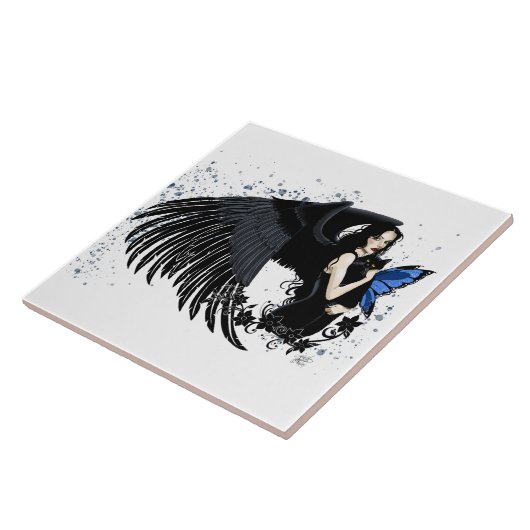 Gothic Angel Wings Black Cat Tegeltje (Zijkant)