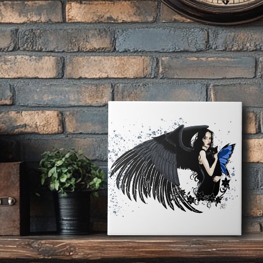 Gothic Angel Wings Black Cat Tegeltje