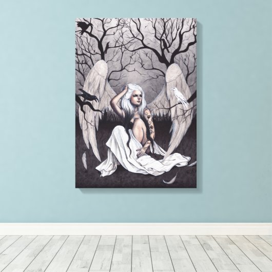 Gothic Angel Zwart Wit Hope wanhoop Canvas Print (Insitu (Houten vloer))