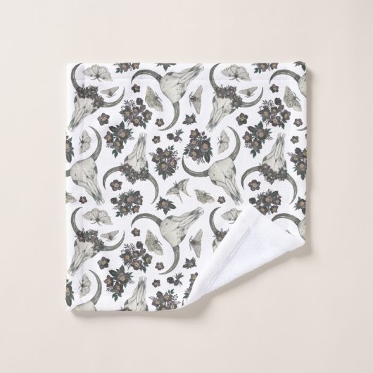 Gothic Animal Skull met Flowers Pattern Bad Handdoek (Wasdoekje)