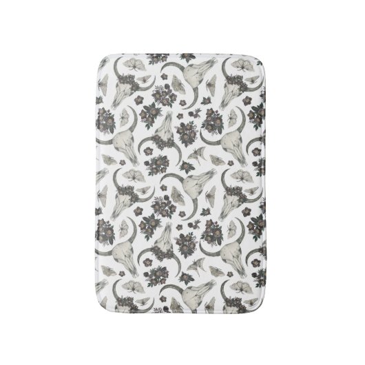 Gothic Animal Skull met Flowers Pattern Badmat (Voorkant Verticaal)