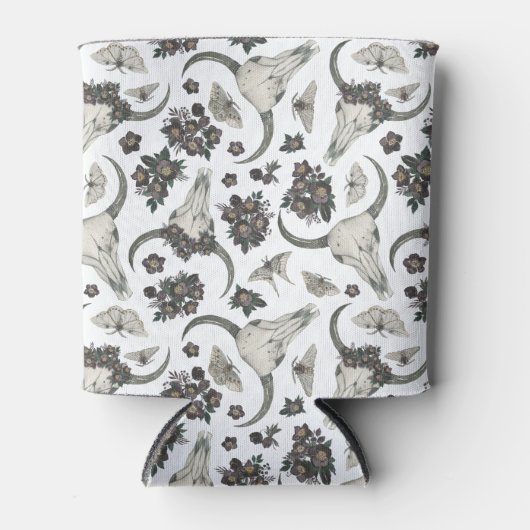 Gothic Animal Skull met Flowers Pattern Blikjeskoeler (Voorkant)