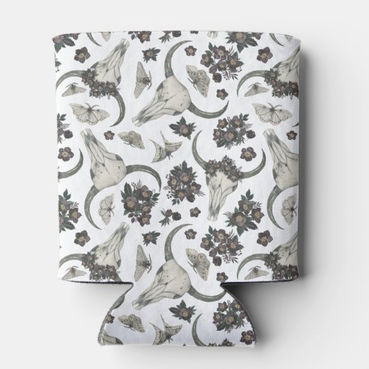 Gothic Animal Skull met Flowers Pattern Blikjeskoeler (Achterkant)