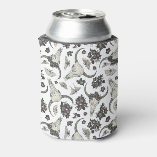 Gothic Animal Skull met Flowers Pattern Blikjeskoeler (Blikje Achterkant)