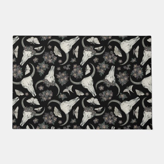 Gothic Animal Skull met Flowers Pattern Deurmat (Voorkant)