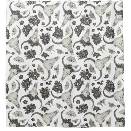 Gothic Animal Skull met Flowers Pattern Douchegordijn (Voorkant)