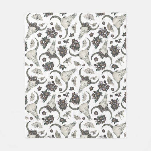 Gothic Animal Skull met Flowers Pattern Fleece Deken (Voorkant)