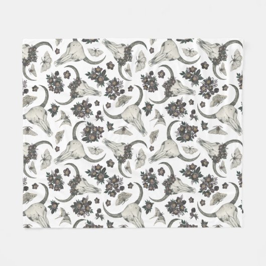 Gothic Animal Skull met Flowers Pattern Fleece Deken (Voorkant (Horizontaal))