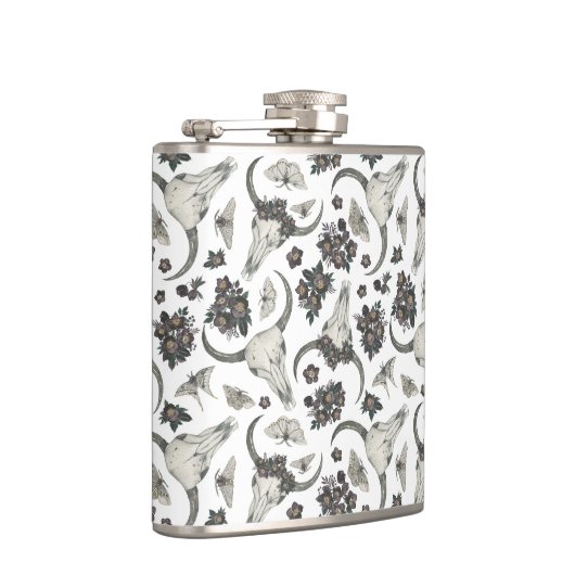 Gothic Animal Skull met Flowers Pattern Heupfles (Rechts)