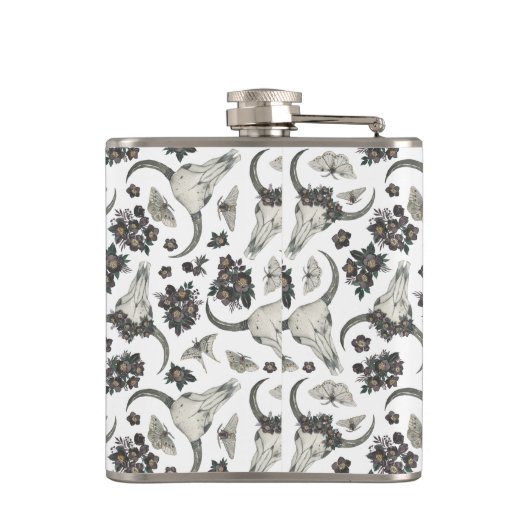 Gothic Animal Skull met Flowers Pattern Heupfles (Achterkant)