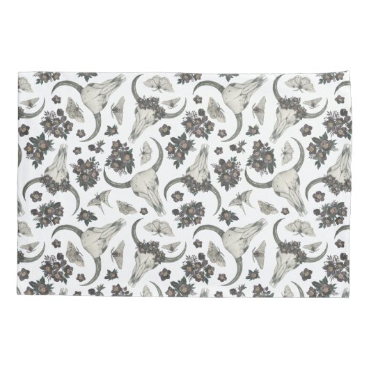 Gothic Animal Skull met Flowers Pattern Kussensloop (Achterkant)