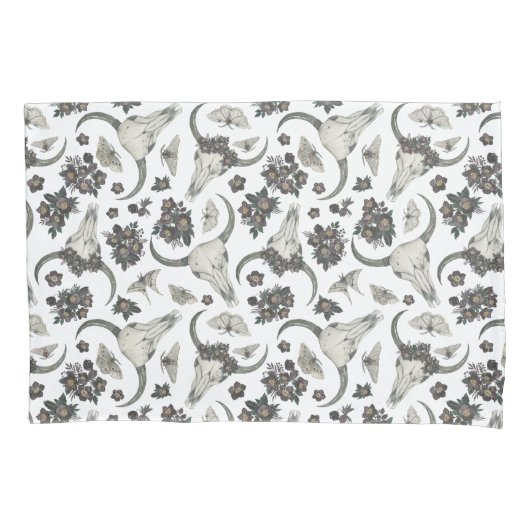 Gothic Animal Skull met Flowers Pattern Kussensloop (Voorkant)