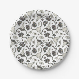 Gothic Animal Skull met Flowers Pattern Papieren Bordje