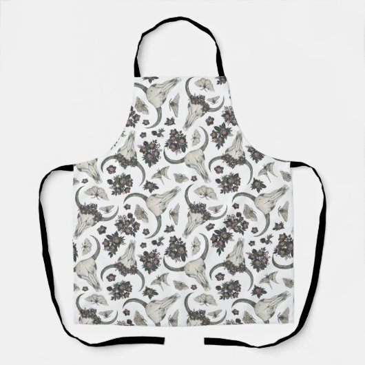 Gothic Animal Skull met Flowers Pattern Schort (Voorkant)
