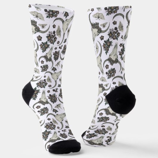 Gothic Animal Skull met Flowers Pattern Sokken (Gebogen)