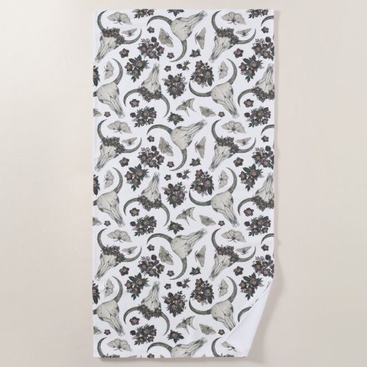 Gothic Animal Skull met Flowers Pattern Strandlaken (Voorkant)