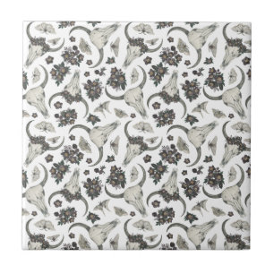 Gothic Animal Skull met Flowers Pattern Tegeltje