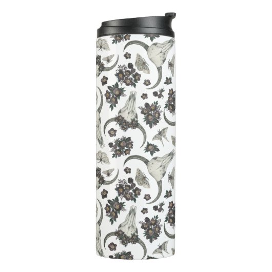 Gothic Animal Skull met Flowers Pattern Thermosbeker (Gedraaid links)