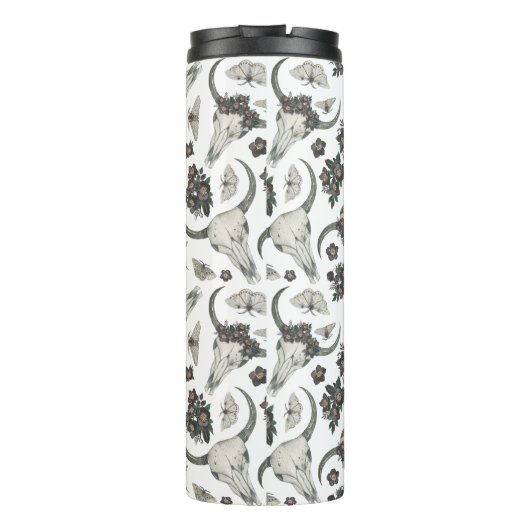 Gothic Animal Skull met Flowers Pattern Thermosbeker (Achterkant)