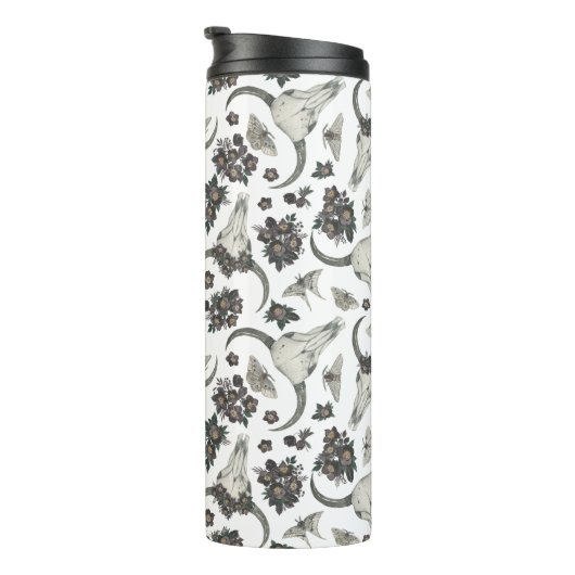 Gothic Animal Skull met Flowers Pattern Thermosbeker (Geroteerd rechts)