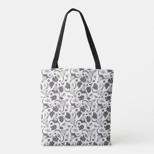 Gothic Animal Skull met Flowers Pattern Tote Bag (Achterkant)