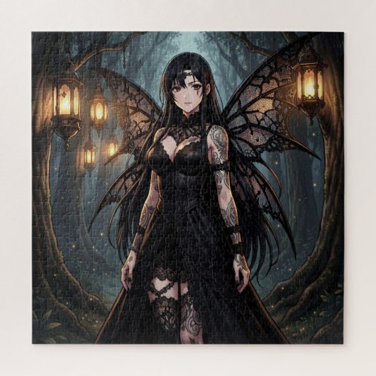 Gothic Anime Fairy Girl in Enchanted Forest Legpuzzel (Verticaal)