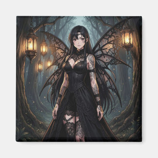 Gothic Anime Fairy Girl in Enchanted Forest Magneet