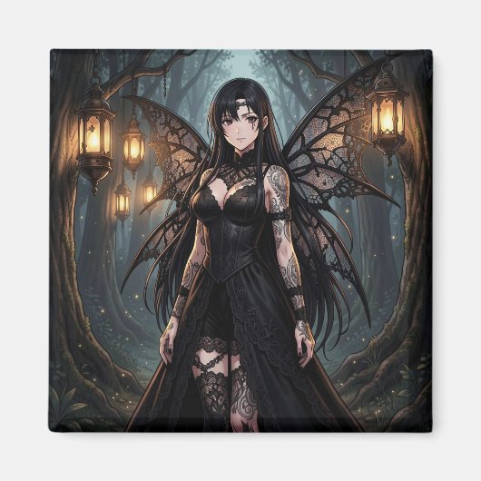Gothic Anime Fairy Girl in Enchanted Forest Magneet (Voorkant)