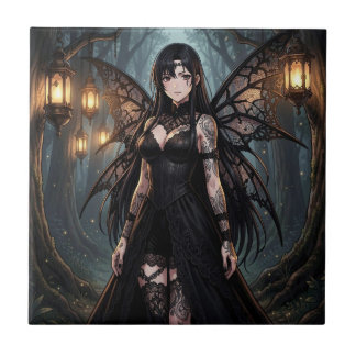 Gothic Anime Fairy Girl in Enchanted Forest Tegeltje