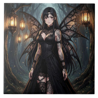 Gothic Anime Fairy Girl in Enchanted Forest Tegeltje