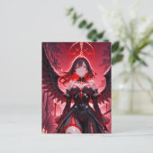 Gothic Anime Fallen Angel Red Moon Halloween Feestdagenkaart (Staand voorkant)