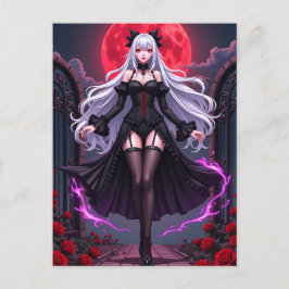 Gothic Anime Vampire Princess Red Moon Halloween Feestdagenkaart