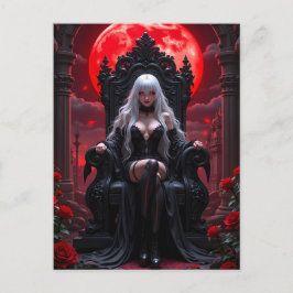 Gothic Anime Vampire Queen Red Moon Halloween Feestdagenkaart