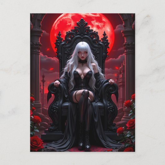 Gothic Anime Vampire Queen Red Moon Halloween Feestdagenkaart (Voorkant)