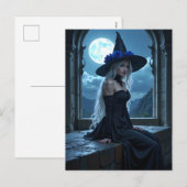 Gothic Anime Witch Blue Roos Moonlit Halloween Feestdagenkaart (Voorkant / Achterkant)