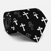 Gothic Ankh Crucific Black White Icon Pattern Stropdas (Opgerold)