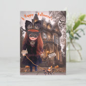 Gothic Antiek Doll Halloween Kaart (Staand voorkant)