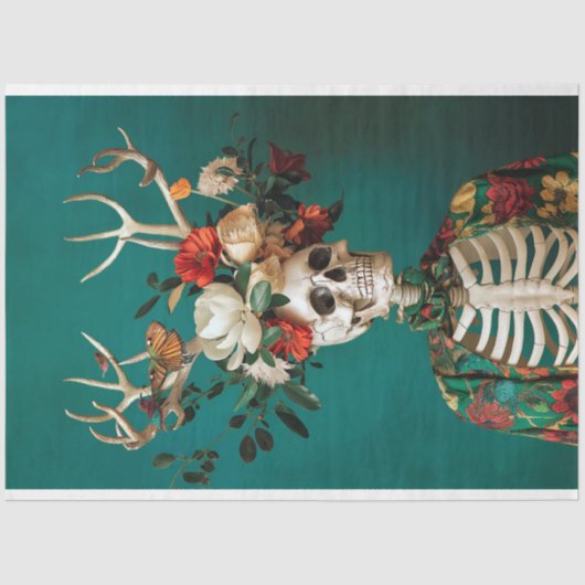 Gothic Antlers Uniek Skelet Schedel Decoupage Tissuepapier (Voorkant)