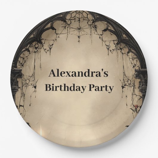 Gothic Arch Black Rose Birthday Papieren Bordje (Voorkant)