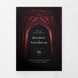 Gothic Arch Elegant Wedding Dark Black Red Drieluik Programma
