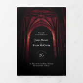 Gothic Arch Elegant Wedding Dark Black Red Drieluik Programma (Cover)