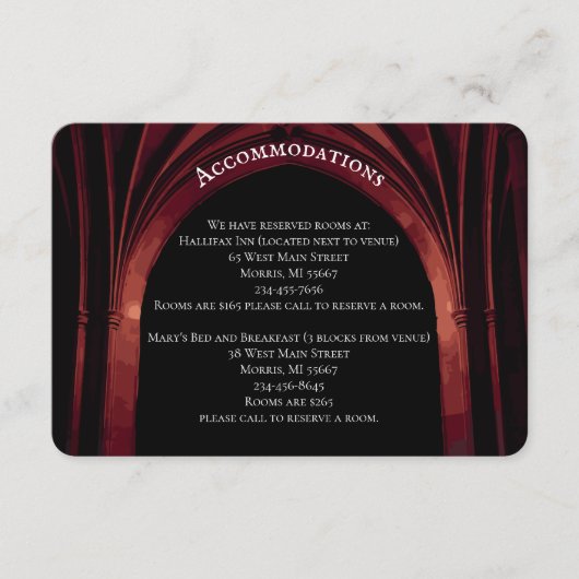 Gothic Arch Elegant Wedding Dark Black Red Informatiekaartje (Voorkant)