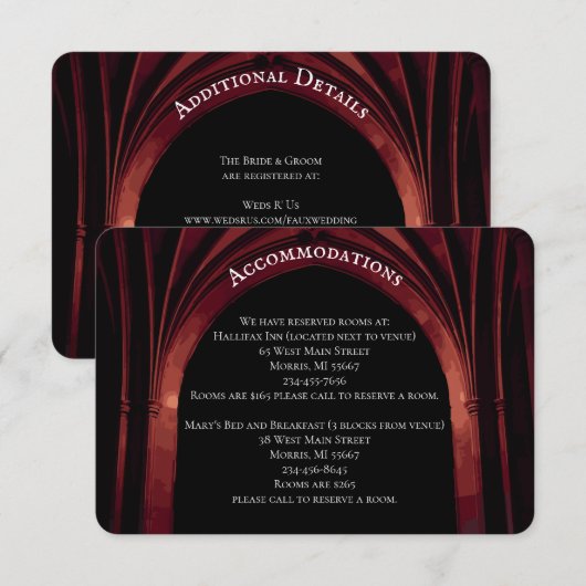 Gothic Arch Elegant Wedding Dark Black Red Informatiekaartje (Voorkant / Achterkant)