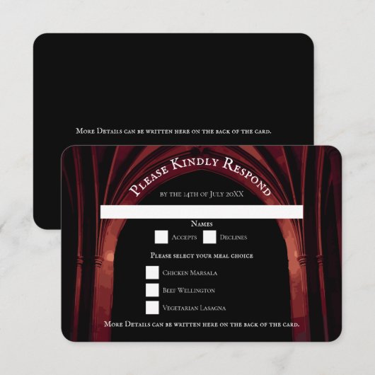 Gothic Arch Elegant Wedding Dark Black Red Kaart (Voorkant / Achterkant)