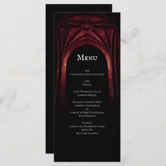 Gothic Arch Elegant Wedding Dark Black Red Menu (Voorkant / Achterkant)
